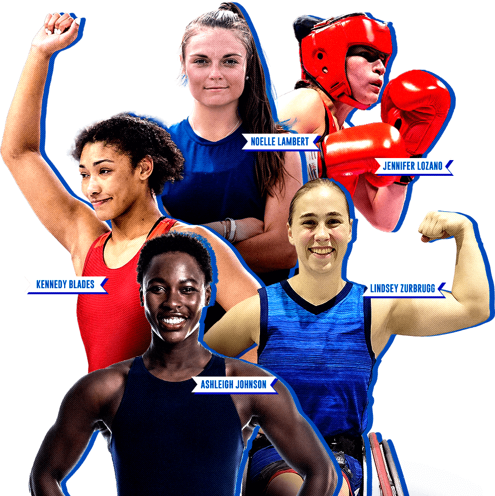 Squad: Noelle Lambert, Jennifer Lozano, Kennedy Blades, Lindsey Zurbrugg, Ashleigh Johnson